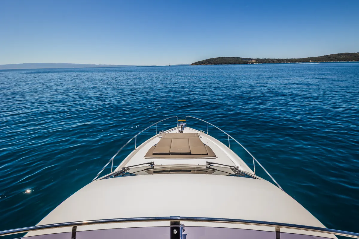 Deck of Grace II, a Sealine F430 motor yacht at Grad Kaštela, Croatia