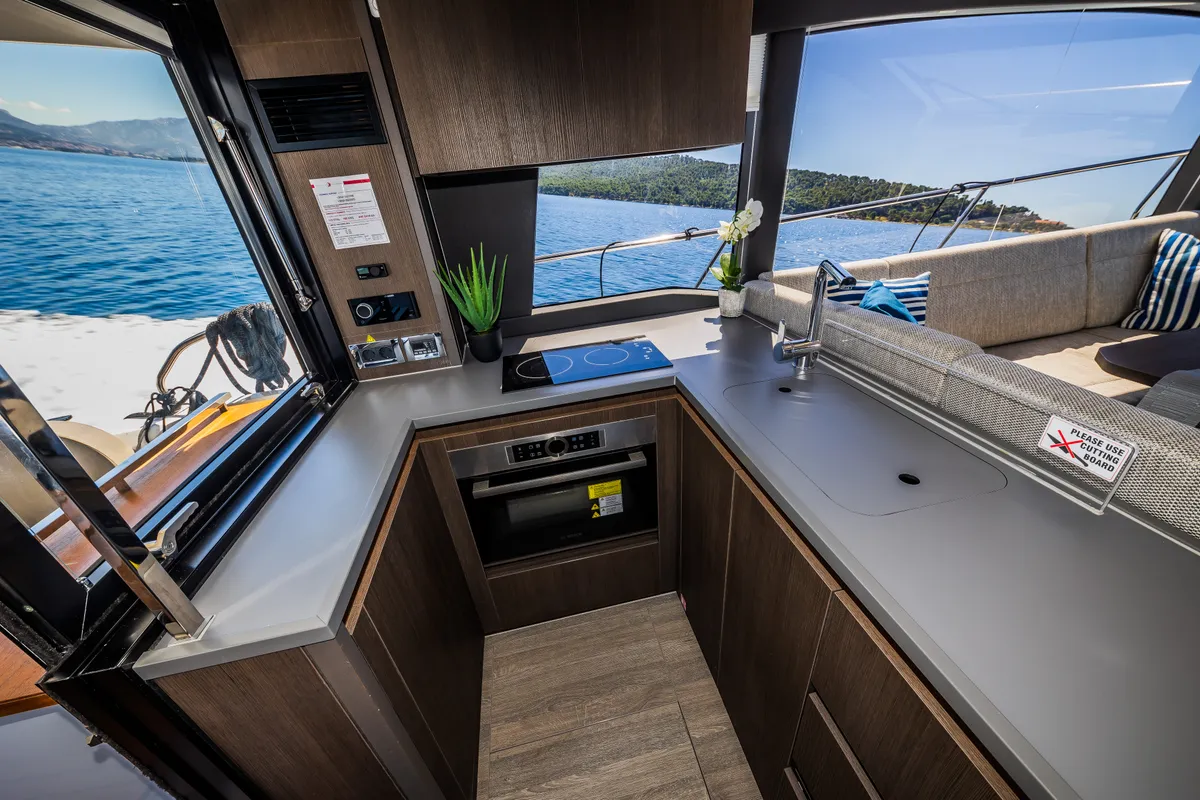 Galley of Grace II, a Sealine F430 motor yacht at Grad Kaštela, Croatia