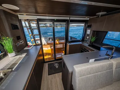 Galley of Grace II, a Sealine F430 motor yacht at Grad Kaštela, Croatia