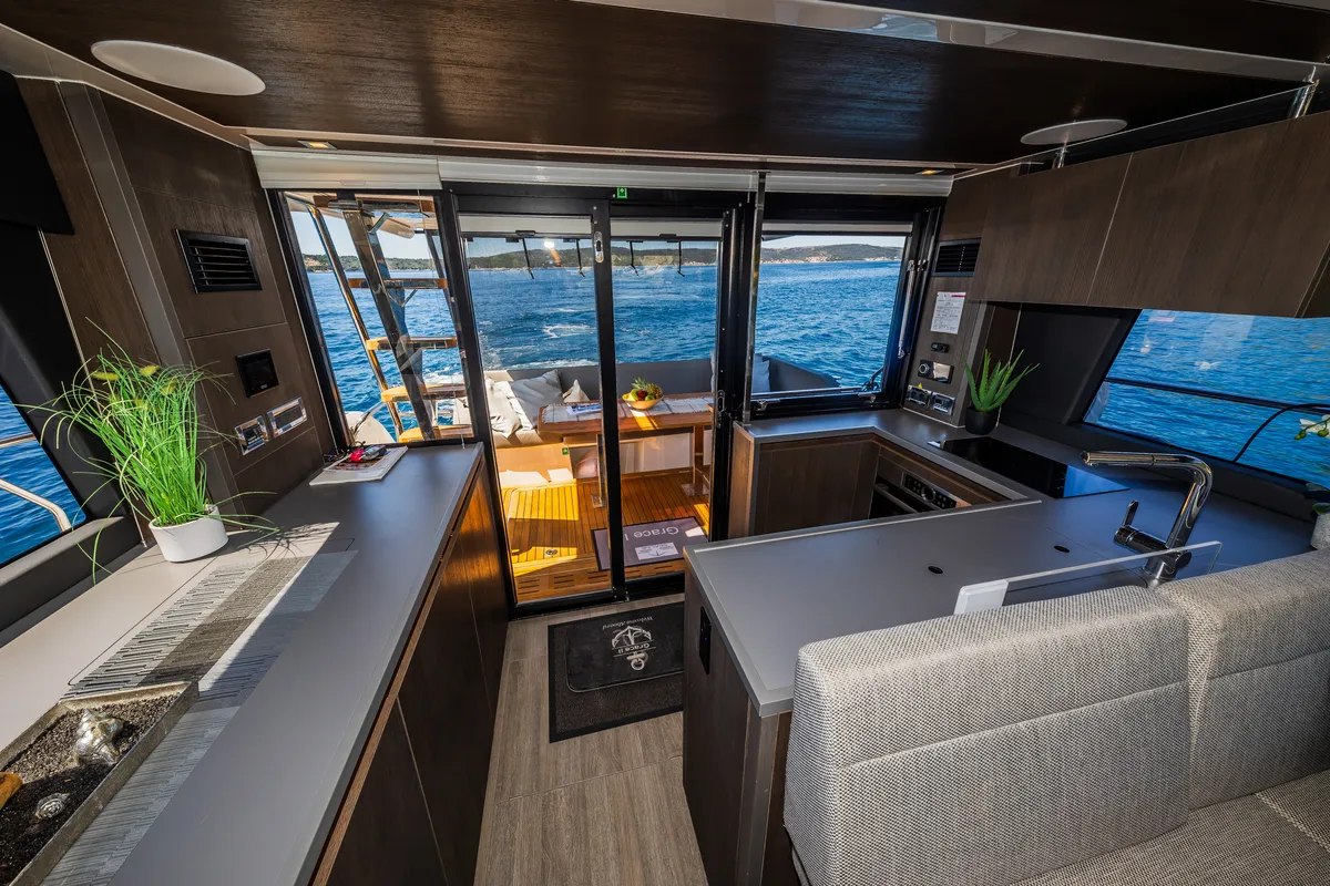 Galley of Grace II, a Sealine F430 motor yacht at Grad Kaštela, Croatia