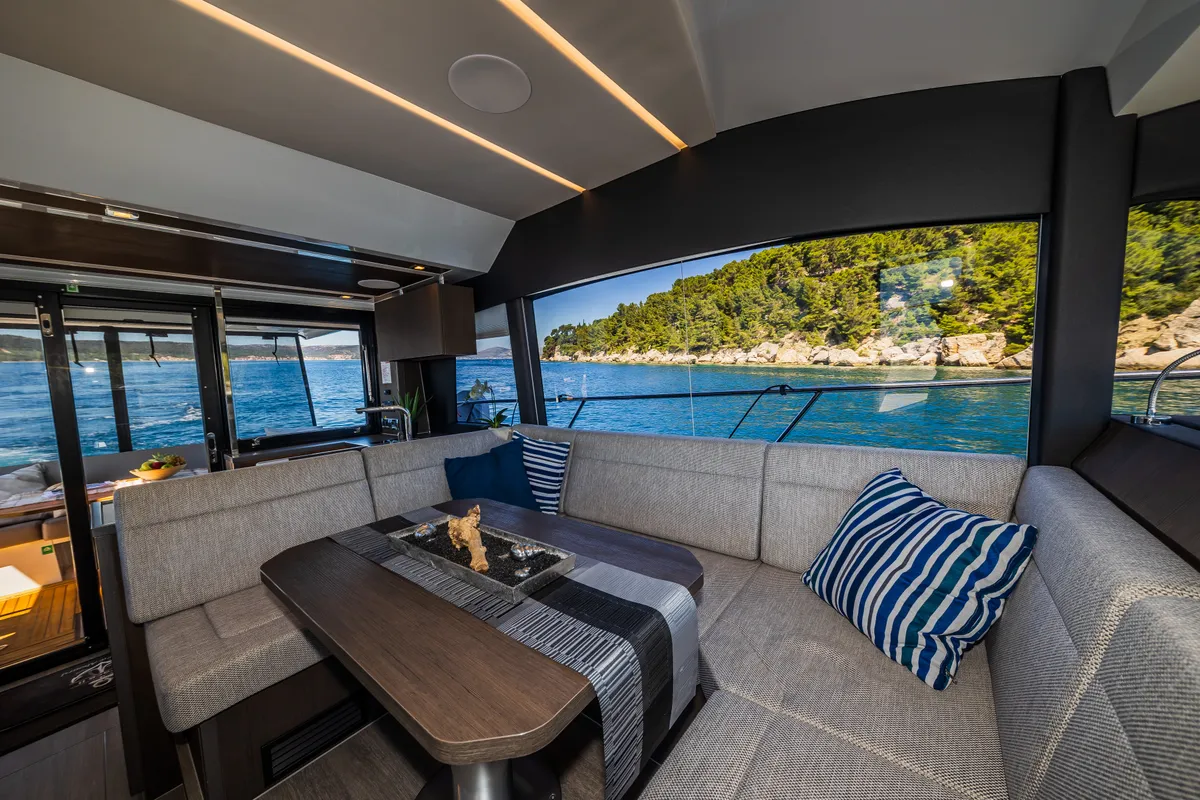 Salon of Grace II, a Sealine F430 motor yacht at Grad Kaštela, Croatia