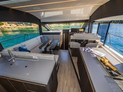 Salon of Grace II, a Sealine F430 motor yacht at Grad Kaštela, Croatia