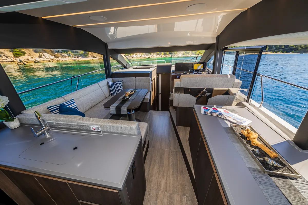 Salon of Grace II, a Sealine F430 motor yacht at Grad Kaštela, Croatia