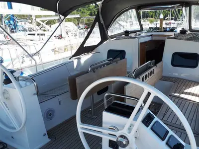 Cockpit of Briganti, a Elan Impression 45.1 sailboat at Izola, Slovenia
