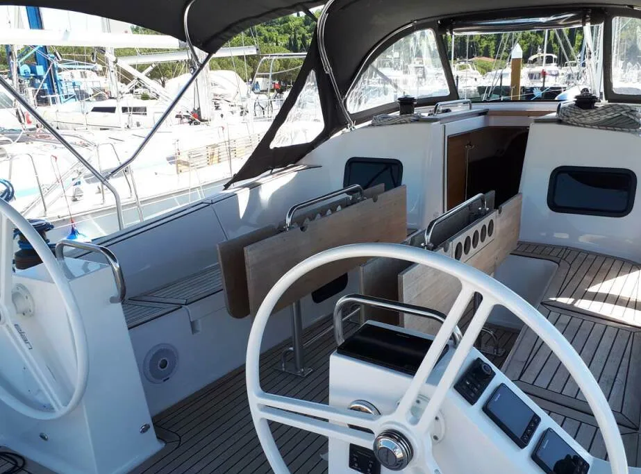 Cockpit of Briganti, a Elan Impression 45.1 sailboat at Izola, Slovenia
