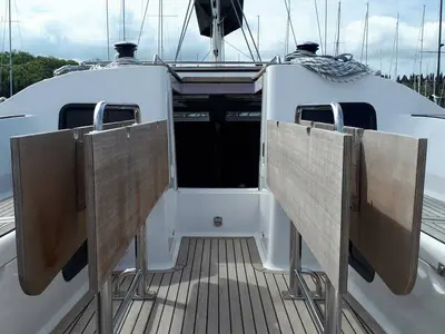 Deck of Briganti, a Elan Impression 45.1 sailboat at Izola, Slovenia