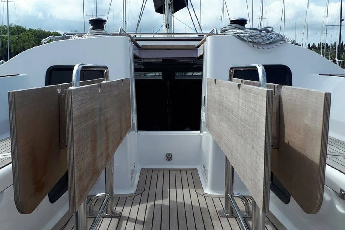 Deck of Briganti, a Elan Impression 45.1 sailboat at Izola, Slovenia