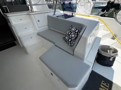 Deck of Leopard 45, a catamaran at Paralio Astros, Greece