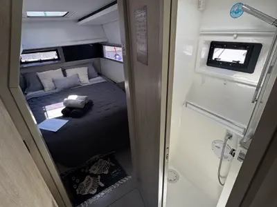 Cabin on Leopard 45, a catamaran at Paralio Astros, Greece