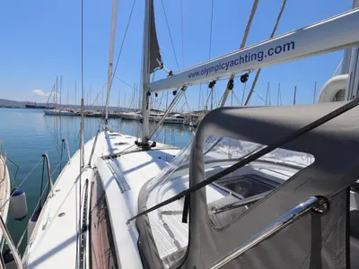 Deck of Atlas, a Jeanneau 58 sailboat at Lavreotiki Municipal Unit, Greece