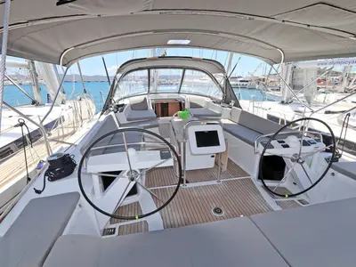 Cockpit of Atlas, a Jeanneau 58 sailboat at Lavreotiki Municipal Unit, Greece