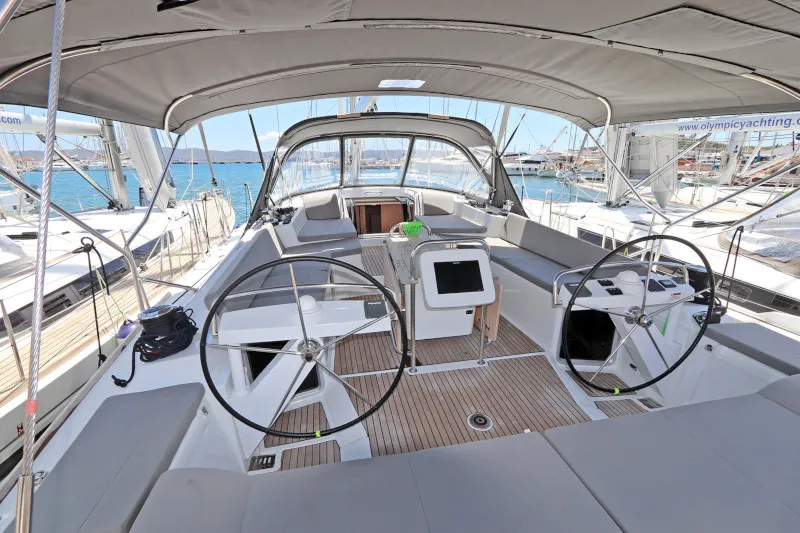Cockpit of Atlas, a Jeanneau 58 sailboat at Lavreotiki Municipal Unit, Greece