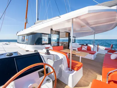 Cockpit of TWISTER, a Excess 14 catamaran at Municipal Unit of Lefkada, Greece