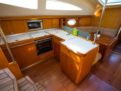 Galley of Skatka, a Elan 434 Impression sailboat at Biograd na Moru, Croatia