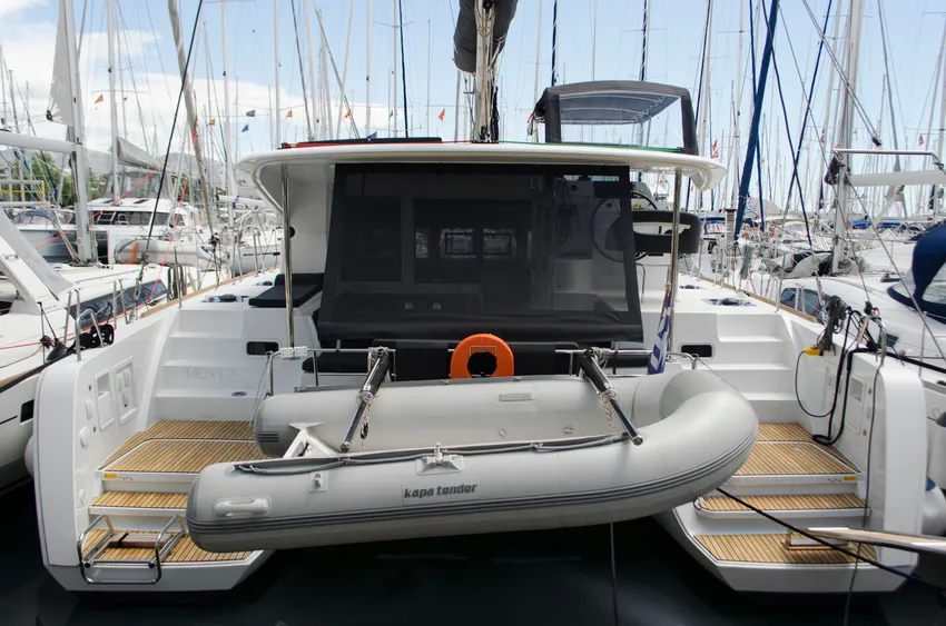 Exterior view of Venus , a Lagoon 40 catamaran at Athens, Greece