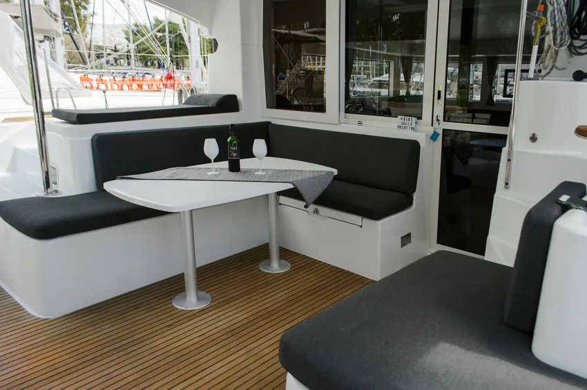 Deck of Venus , a Lagoon 40 catamaran at Athens, Greece