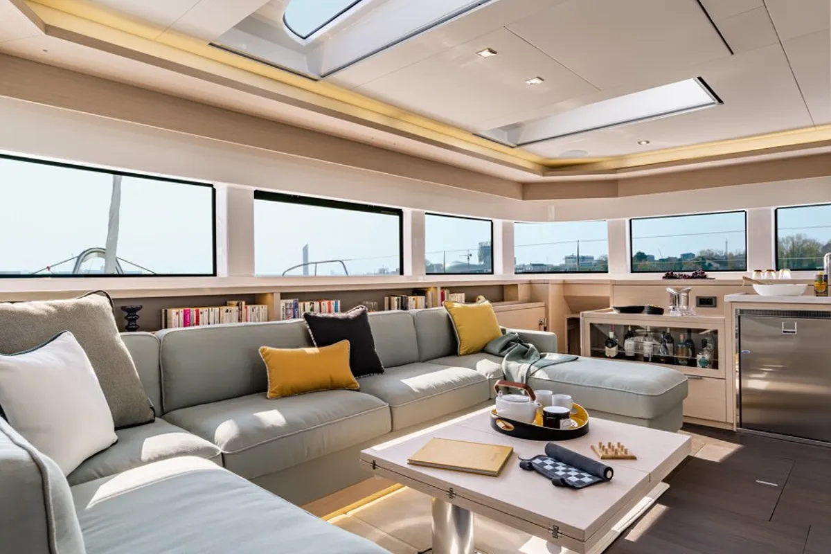 Salon of SAILUXE - Magnifico, a Lagoon 55 catamaran at Olbia, Italy