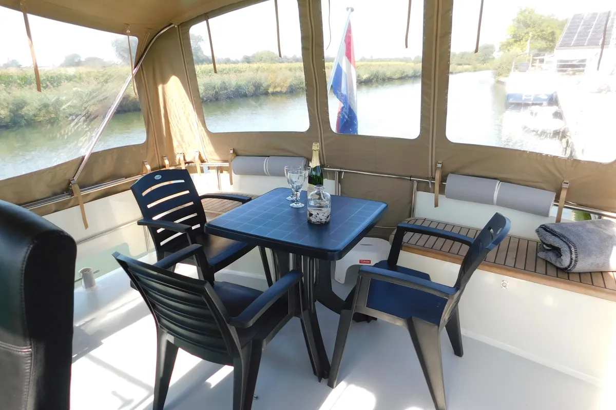 Deck of Nienke, a Veha Euroclassic 37 motorboat at IJsselstein, Netherlands