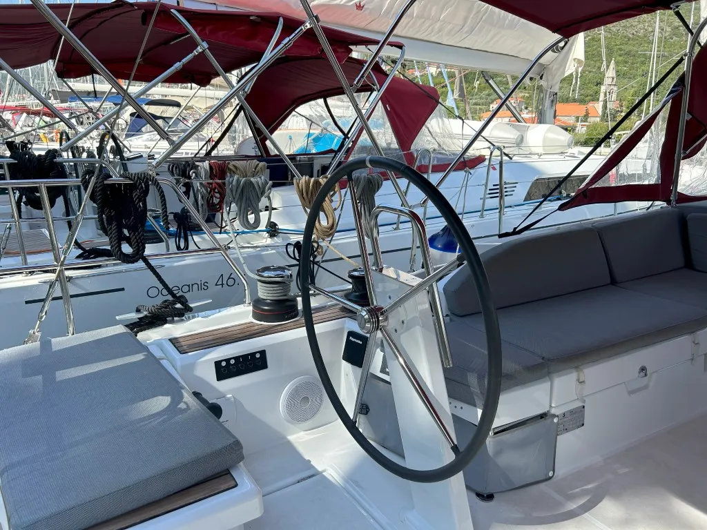 Cockpit of Bumblebee, a Beneteau Oceanis 46.1 sailboat at Split, Croatia