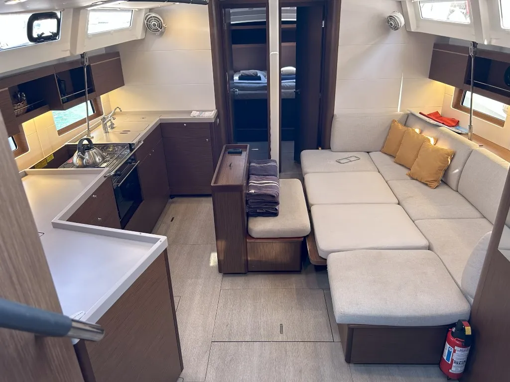 Salon of Bumblebee, a Beneteau Oceanis 46.1 sailboat at Split, Croatia