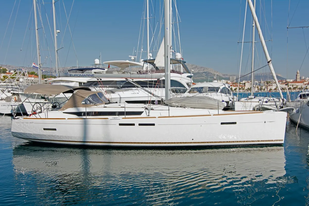 Exterior view of Tanpopo, a Jeanneau Sun Odyssey 440 sailboat at Split, Croatia