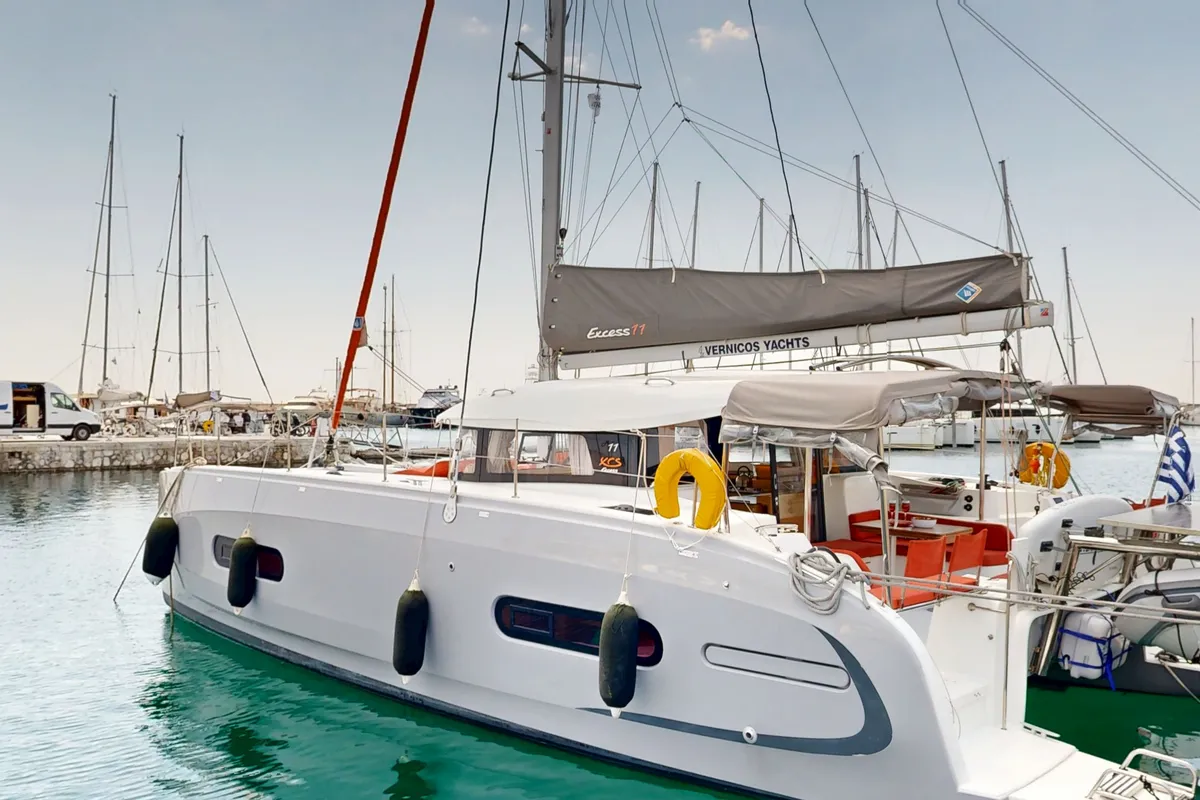Alia, a Excess 11 catamaran at Rhodes, Greece