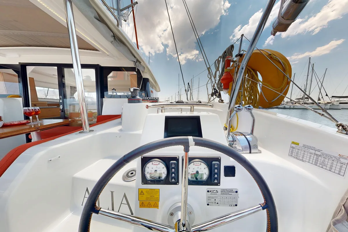 Alia, a Excess 11 catamaran at Rhodes, Greece