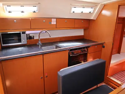 Galley of FORTUNA REDUX, a Bavaria Cruiser 40 sailboat at Nea Peramos, Greece