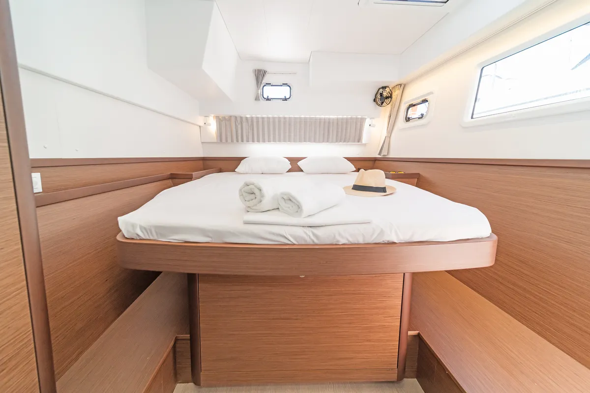 Cabin on Aurora, a Lagoon 42 catamaran at Preveza, Greece