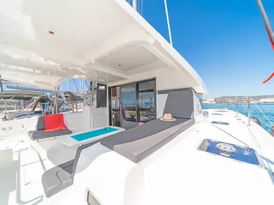 Deck of Aurora, a Lagoon 42 catamaran at Preveza, Greece