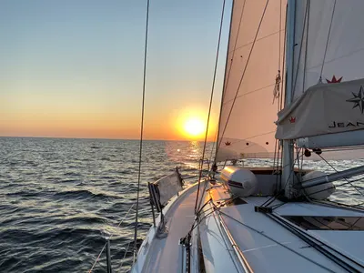 Deck of Thalaia, a Jeanneau Sun Odyssey 440 sailboat at Grad Pula, Croatia