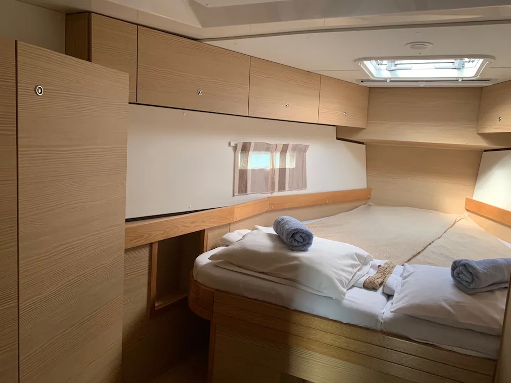 Cabin on Rosso, a D&D Kufner 50 sailboat at Seget Donji, Croatia