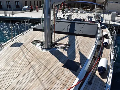 Deck of Rosso, a D&D Kufner 50 sailboat at Seget Donji, Croatia