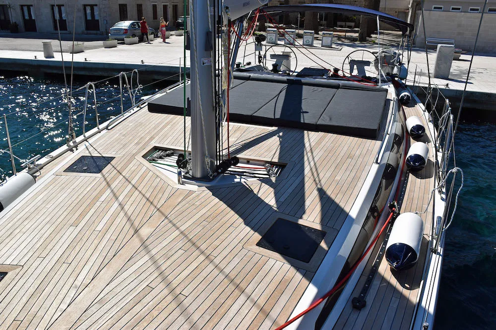 Deck of Rosso, a D&D Kufner 50 sailboat at Seget Donji, Croatia