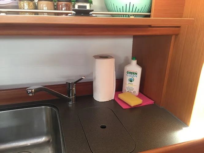 Galley of Santiago, a Bavaria Cruiser 46 sailboat at Fethiye, Turkey