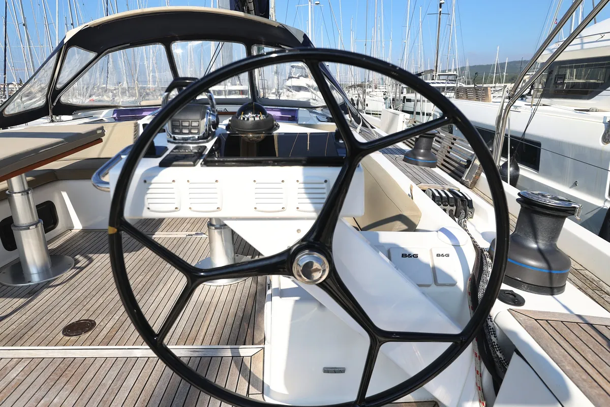Cockpit of Amethyst, a Hanse 575 sailboat at Općina Sukošan, Croatia