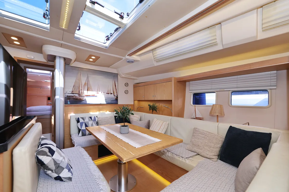 Salon of Amethyst, a Hanse 575 sailboat at Općina Sukošan, Croatia