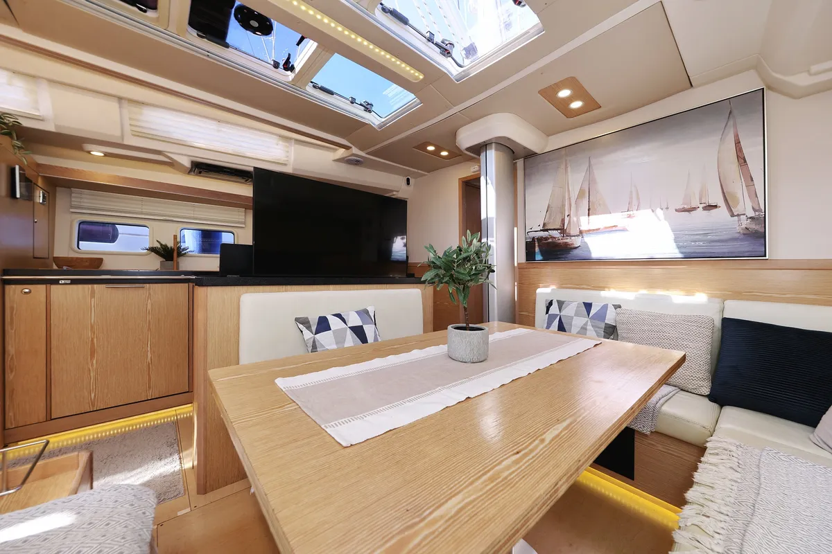 Salon of Amethyst, a Hanse 575 sailboat at Općina Sukošan, Croatia