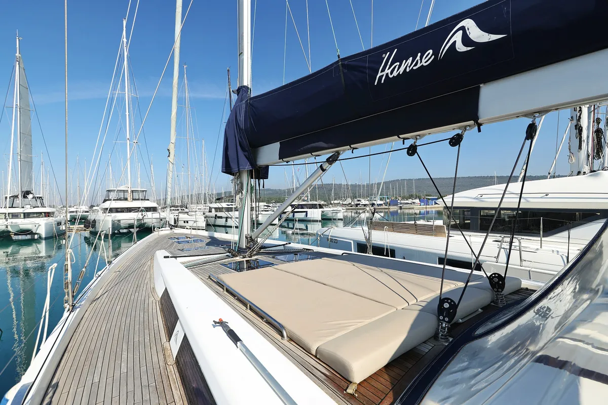 Exterior view of Amethyst, a Hanse 575 sailboat at Općina Sukošan, Croatia