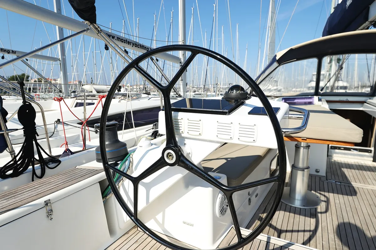 Cockpit of Amethyst, a Hanse 575 sailboat at Općina Sukošan, Croatia