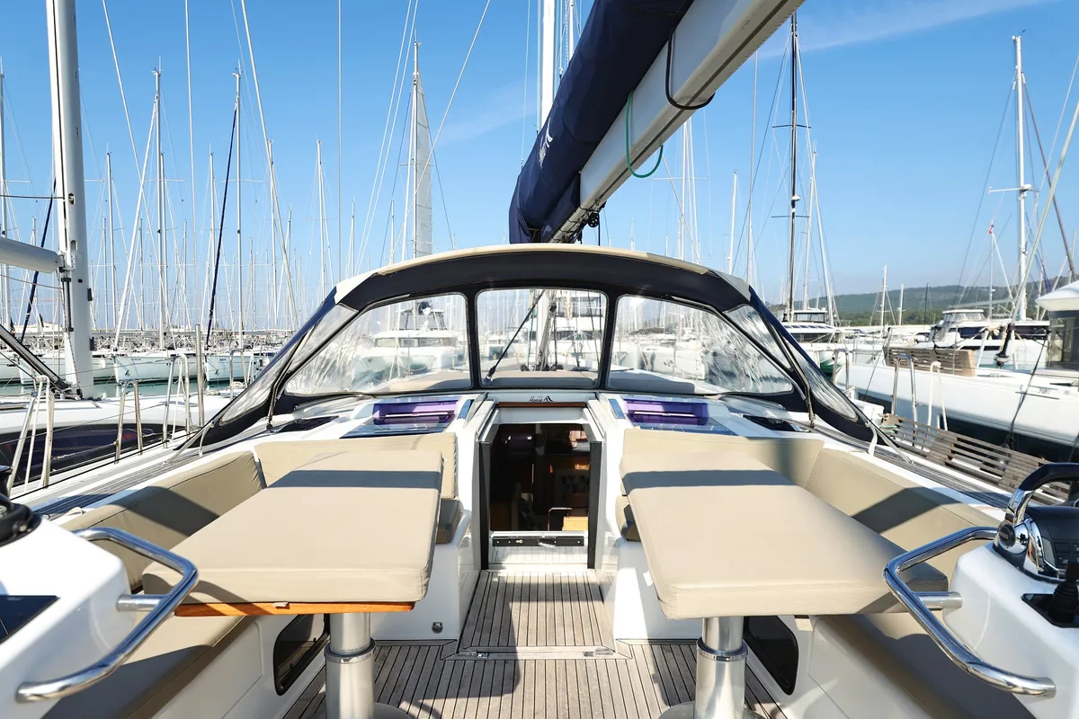 Deck of Amethyst, a Hanse 575 sailboat at Općina Sukošan, Croatia