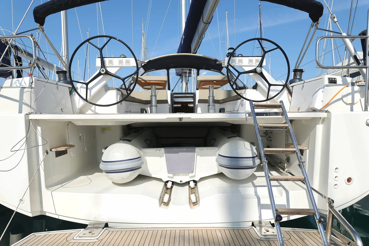 Cockpit of Amethyst, a Hanse 575 sailboat at Općina Sukošan, Croatia