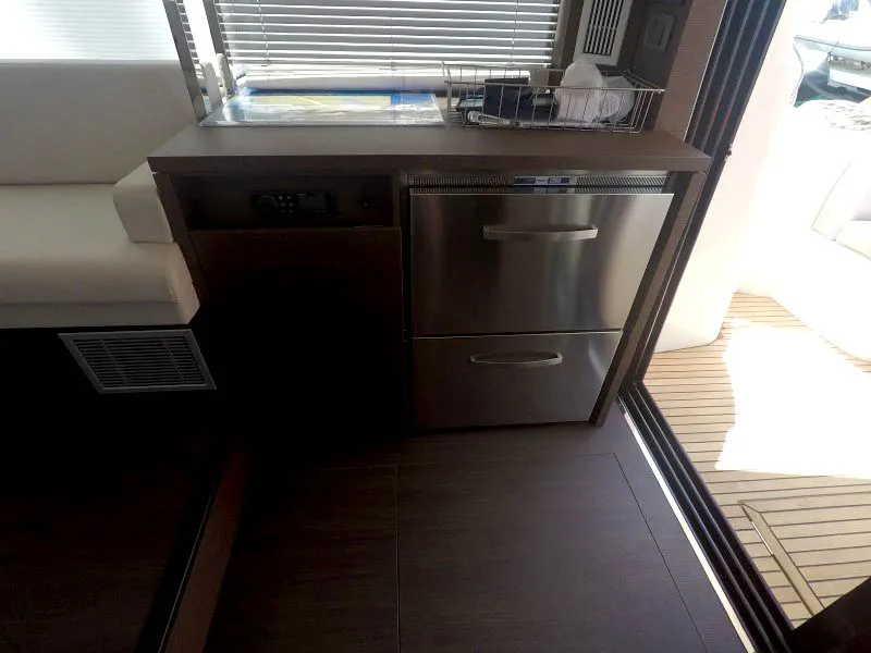 Galley of Brigadoon, a Jeanneau Prestige 420 Fly motor yacht at Grad Šibenik, Croatia