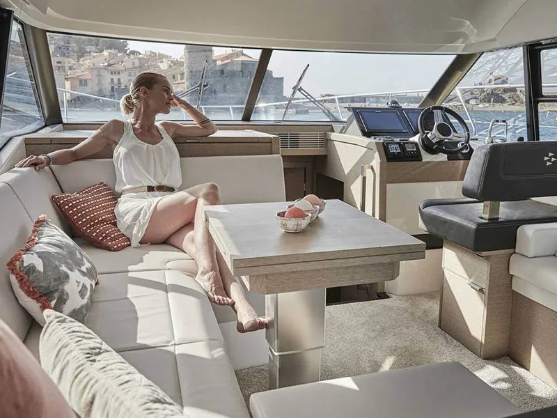 Salon of Brigadoon, a Jeanneau Prestige 420 Fly motor yacht at Grad Šibenik, Croatia