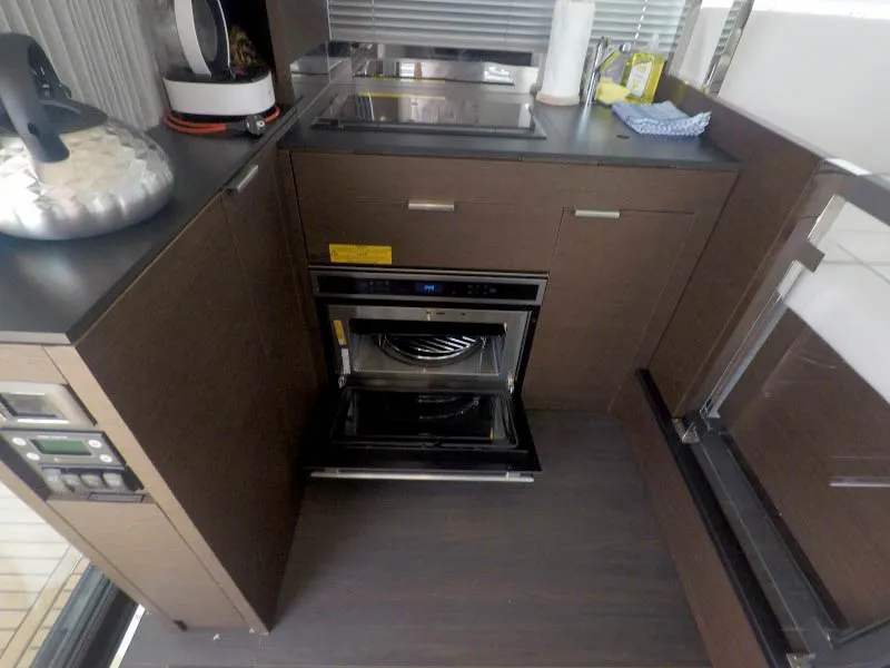 Galley of Brigadoon, a Jeanneau Prestige 420 Fly motor yacht at Grad Šibenik, Croatia