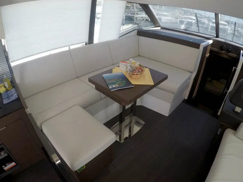 Salon of Brigadoon, a Jeanneau Prestige 420 Fly motor yacht at Grad Šibenik, Croatia