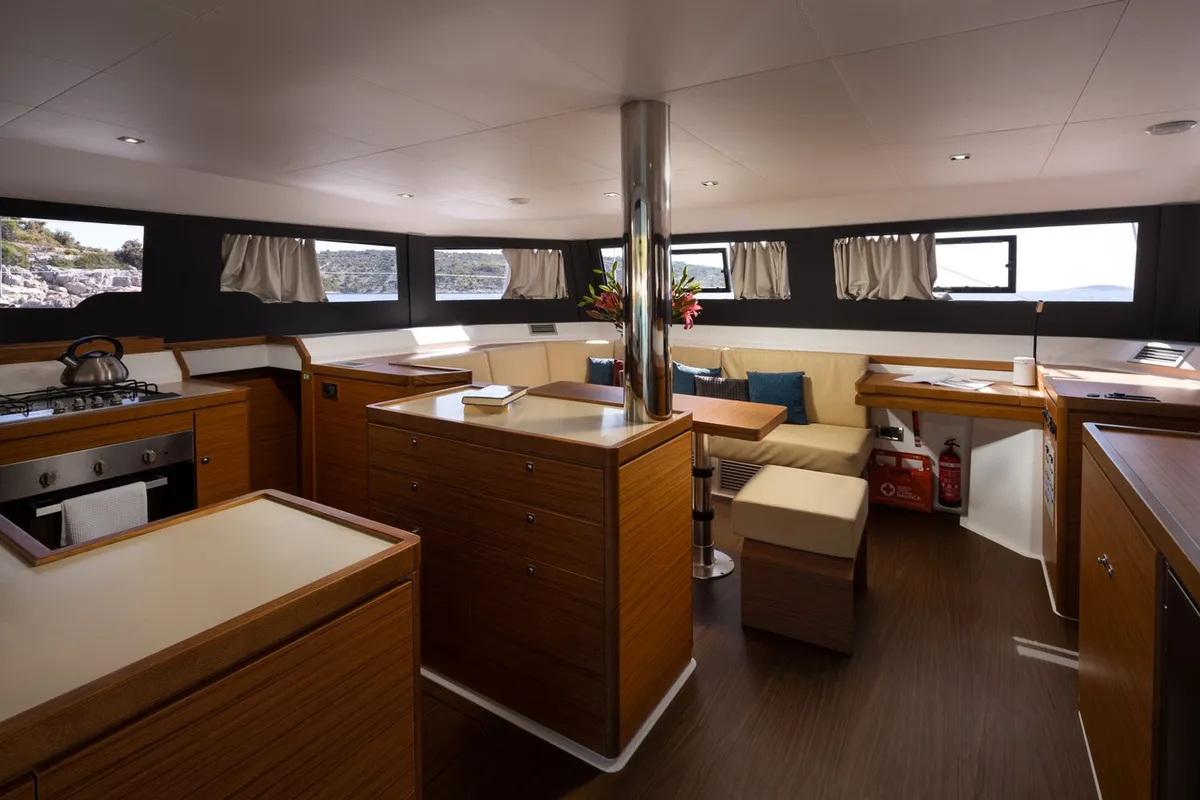Salon of Pando, a Dufour 48 Catamaran catamaran at Primošten, Croatia