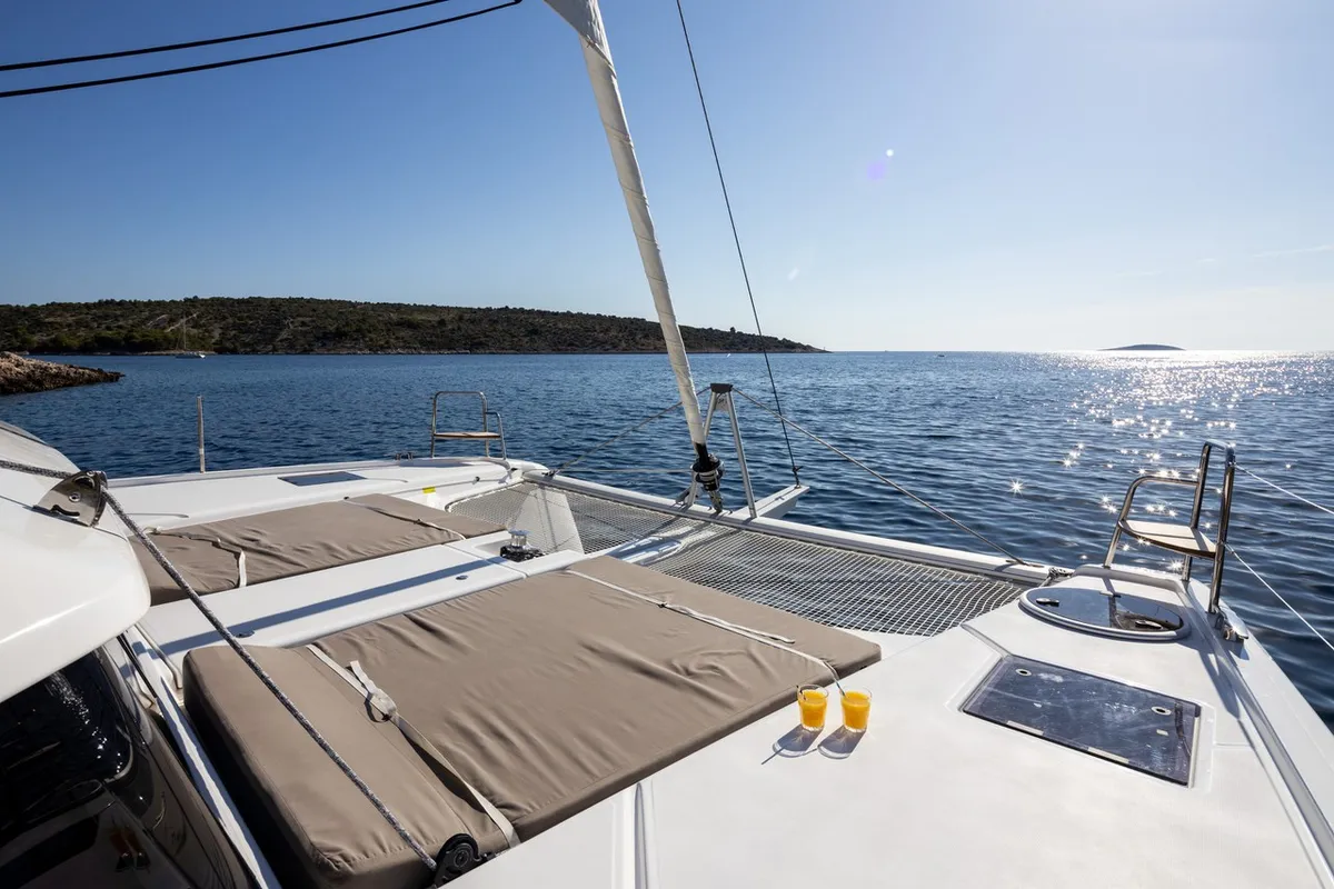 Deck of Pando, a Dufour 48 Catamaran catamaran at Primošten, Croatia