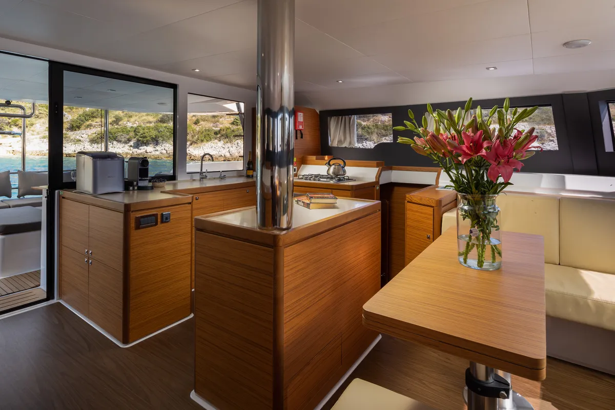 Salon of Pando, a Dufour 48 Catamaran catamaran at Primošten, Croatia