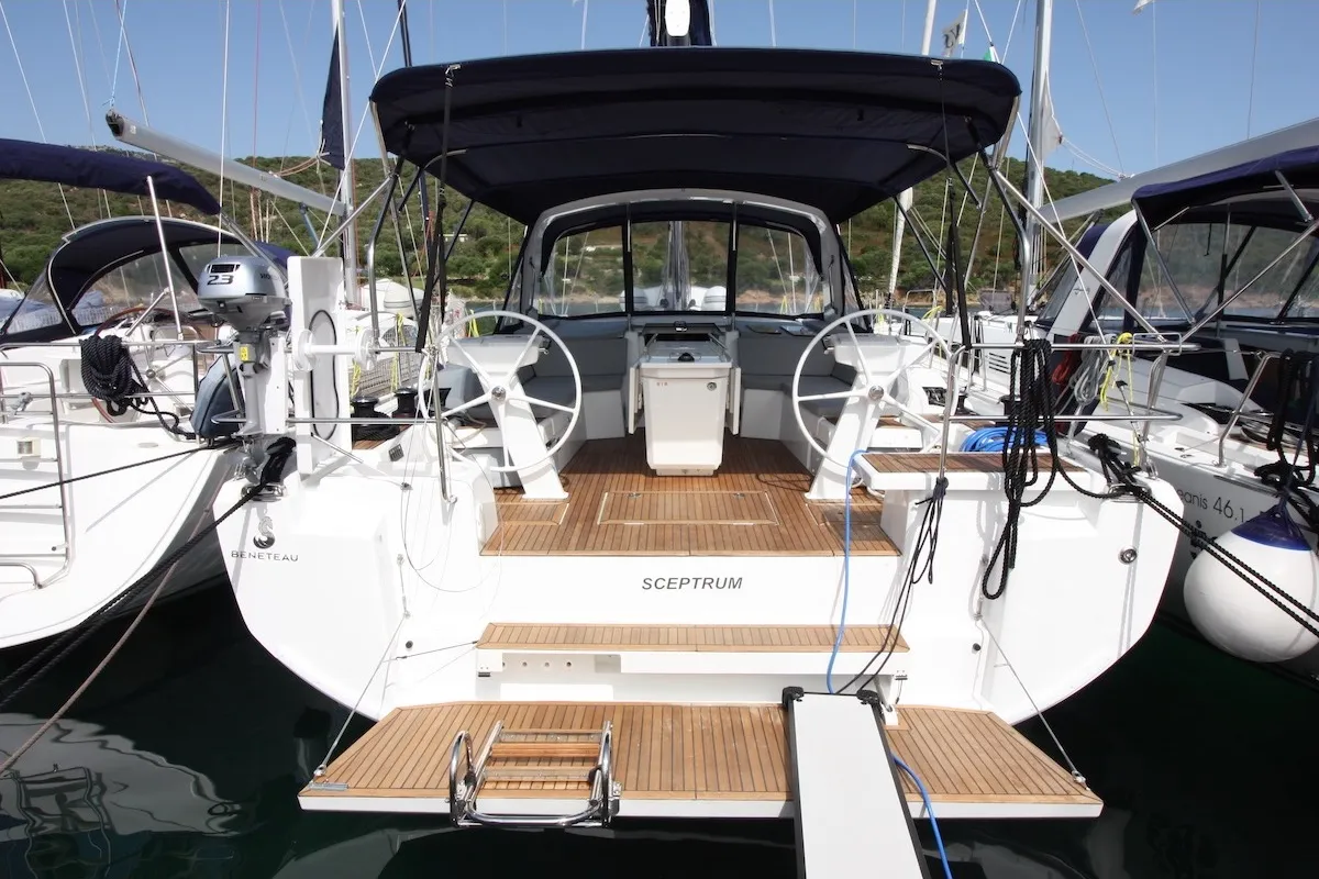 Exterior view of Sceptrum, a Beneteau Oceanis 46.1 sailboat at Salerno, Italy